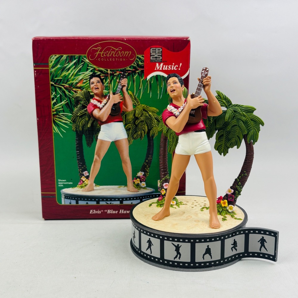 Carlton Cards Elvis Blue Hawaii Musical Ornament Heirloom Collection Box Tested